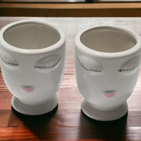 Celfie Countertop Plant Vase White Ceramic Handmade Whimsical Face Floral Pot - Picture 13 of 16